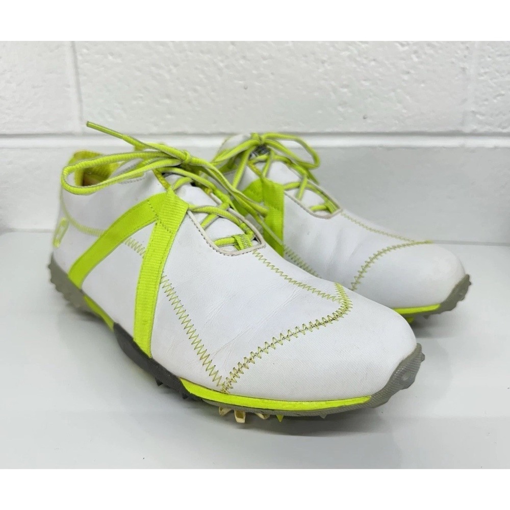 FOOT JOY FJ M PROJECT MEN'S SZ‎ 10 M WHITE LEATHER LIME GOLF SHOES SPIKES #55108 - Picture 2 of 9